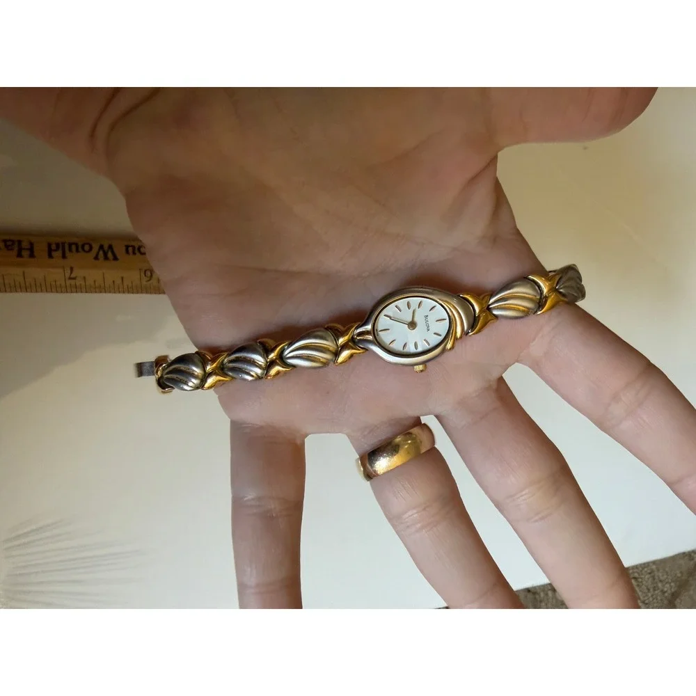 Bulova T9 96T00 Womens Silver Gold Leaf‎ Link Bracelet Quartz Watch NOT WORKING